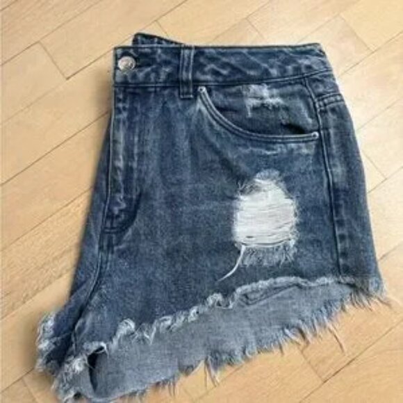 H&M Blue Jean Shorts Distressed High-Waisted - Picture 2 of 4